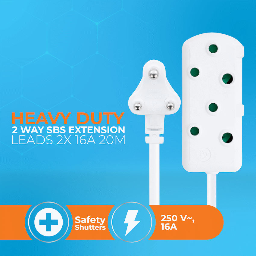 Switched Heavy-Duty Side-by-Side (SBS) Extension Leads 20m - WT