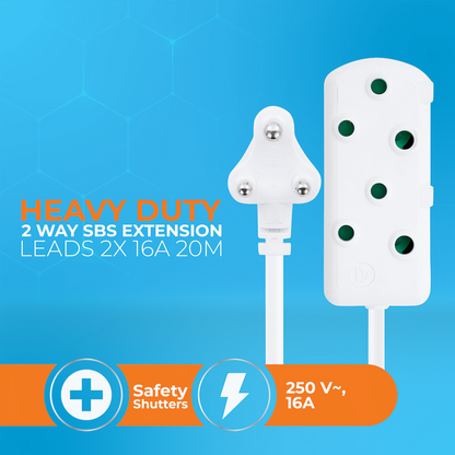 Switched Heavy-Duty Side-by-Side (SBS) Extension Leads 20m - WT