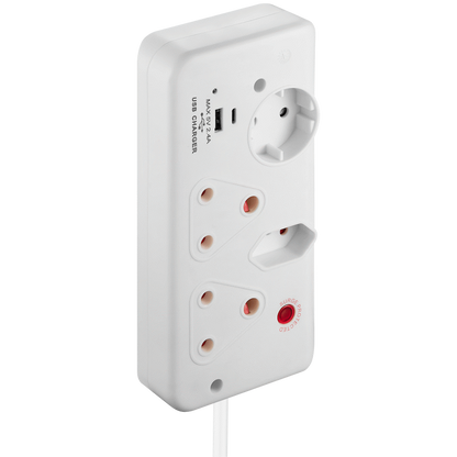 Switched 4-Way with 1x Type-C + 1x USB 2.4a Socket Medium Surge-Protected 0.5m