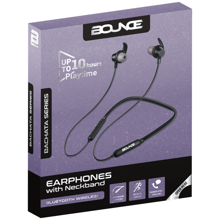 Bounce Bachata Series Bluetooth Earphones with Neckband - Black