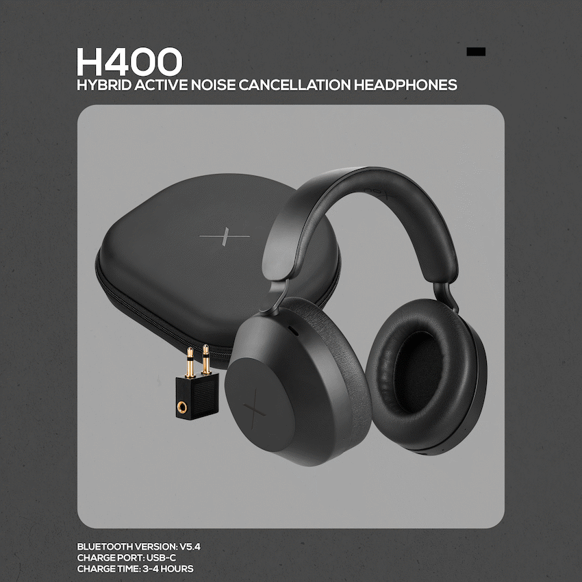 VolkanoX H400 Hybrid Active Noise Cancellation Headphones - Black