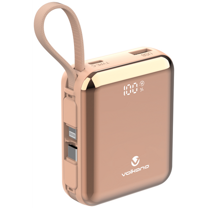 Volkano Solace Series 10 000 mAh Power Bank with Built-in USB-C & Lightning Cable - Pink & Rose Gold