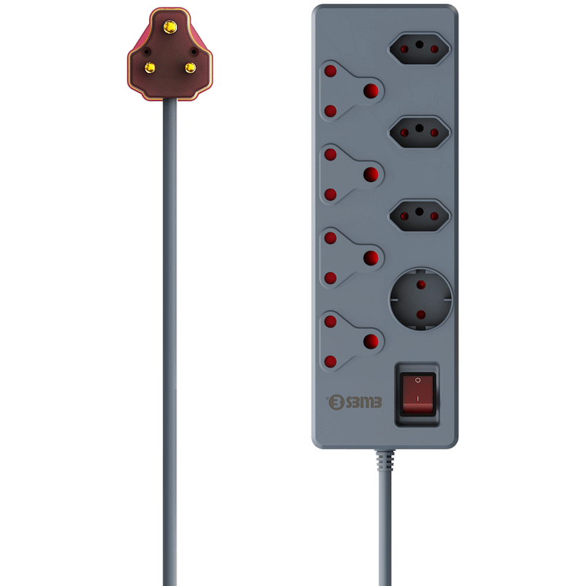 Ellies 8 Way High Surge Multiplug 0.5M - Grey
