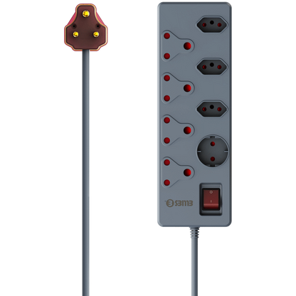 Ellies 8 Way High Surge Multiplug 0.5M - Grey