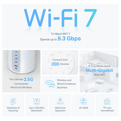 TP-Link Deco BE65 (1 Pack) BE9300 Whole Home Mesh Wi-Fi 7 System