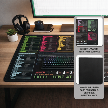 Everfurn Excel Hot Keys Large Desk Mat
