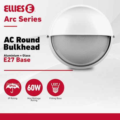 Ellies Arc Series - AC Round Bulkhead - Aluminium + Glass - E27 Base -WT