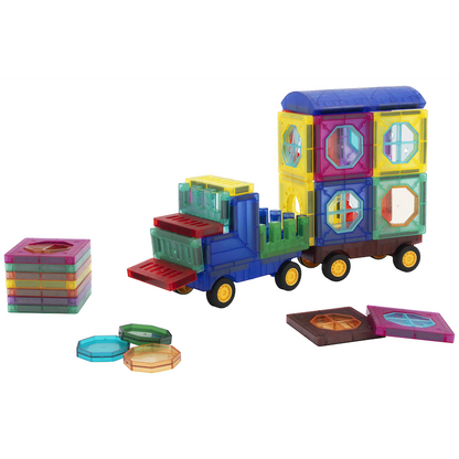 43 Magnetic Tiles with Windows and Car Parts