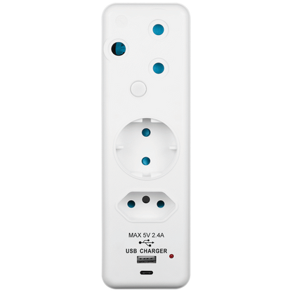 Ellies 3-Way Schuko Adaptor with Type-C + USB - White