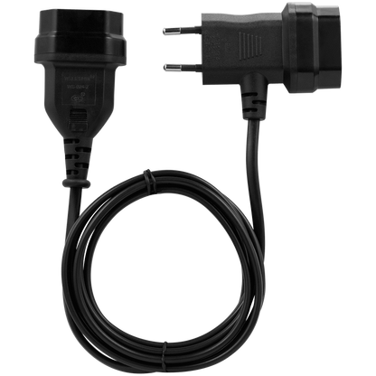 Switched Easy Cable Extender 2-Pin Euro to T-Shape AC 2-Pin Euro Socket 2m - Black