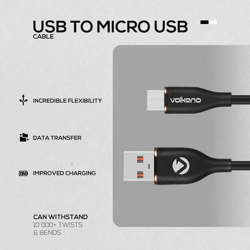 Volkano Flexi Series USB to Micro USB 2.5m 18w - Black