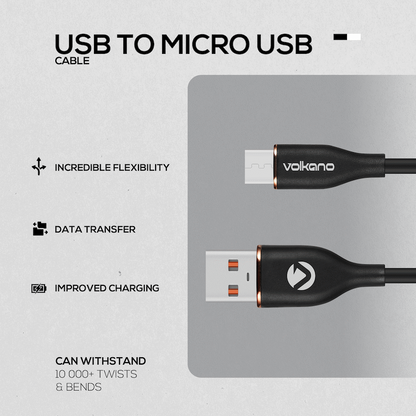 Volkano Flexi Series USB to Micro USB 2.5m 18w - Black
