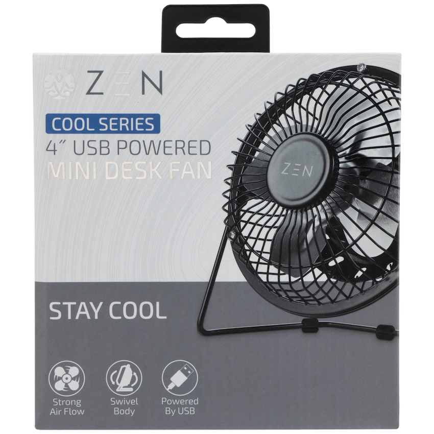 ZEN Cool Series 4" Mini Desk Fan - Black
