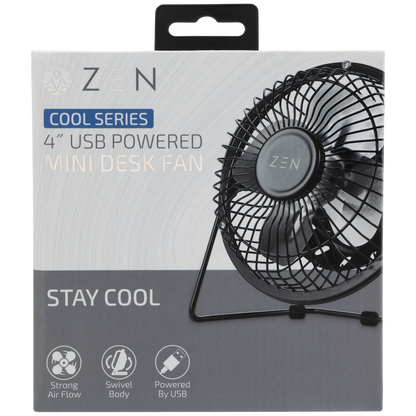 ZEN Cool Series 4" Mini Desk Fan - Black