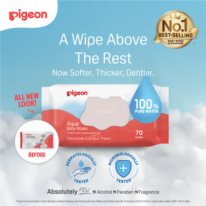 PIGEON AQUA BABY WIPES 70's FLIPTOP  3-IN-1