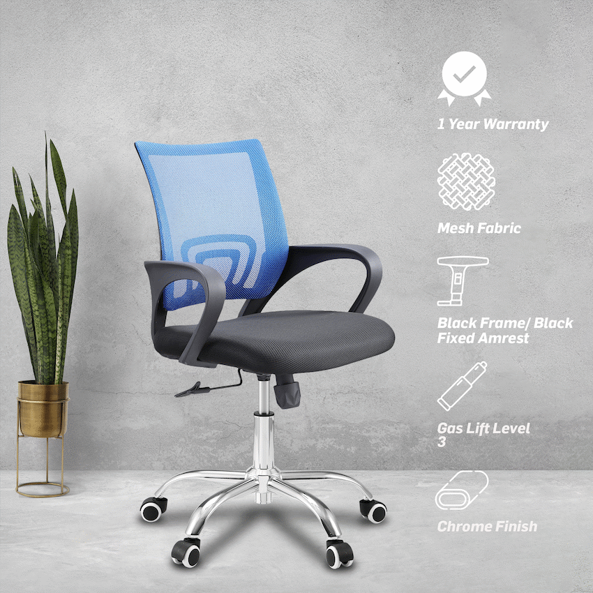 Everfurn Swift Mid Back Chair - Blue