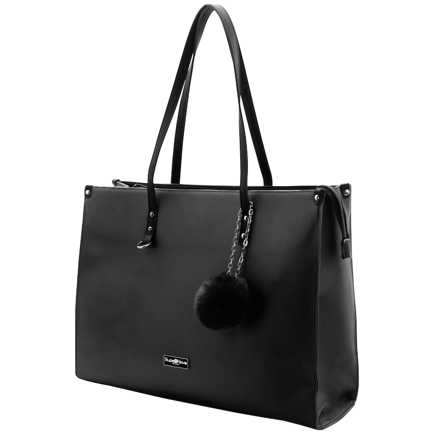Supanova Pompom Ladies Laptop Bag - Black