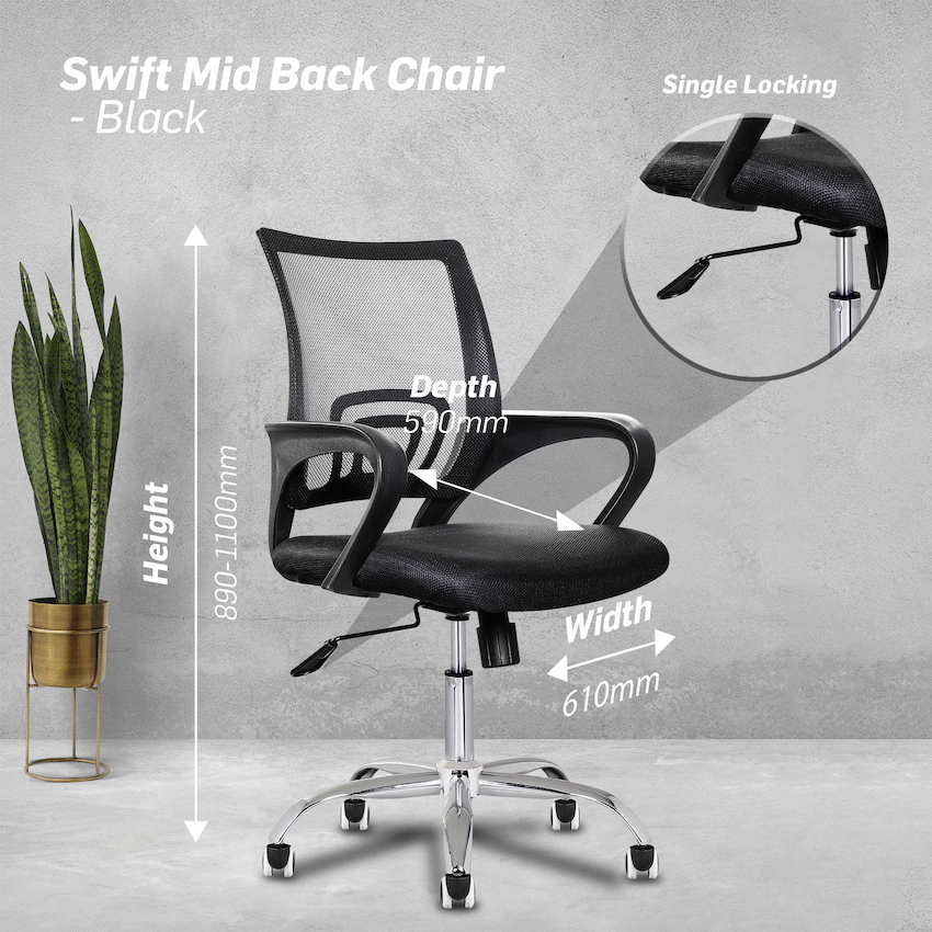 Everfurn Swift Mid Back Chair - Black