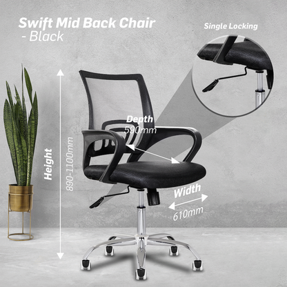 Everfurn Swift Mid Back Chair - Black