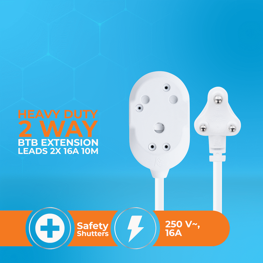 SWITCHED HEAVY DUTY Back To Back(BTB) EXTENSION LEADS 10M