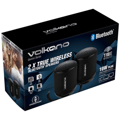 Volkano Gemini Series Pair of True Wireless Bluetooth Speakers - Black
