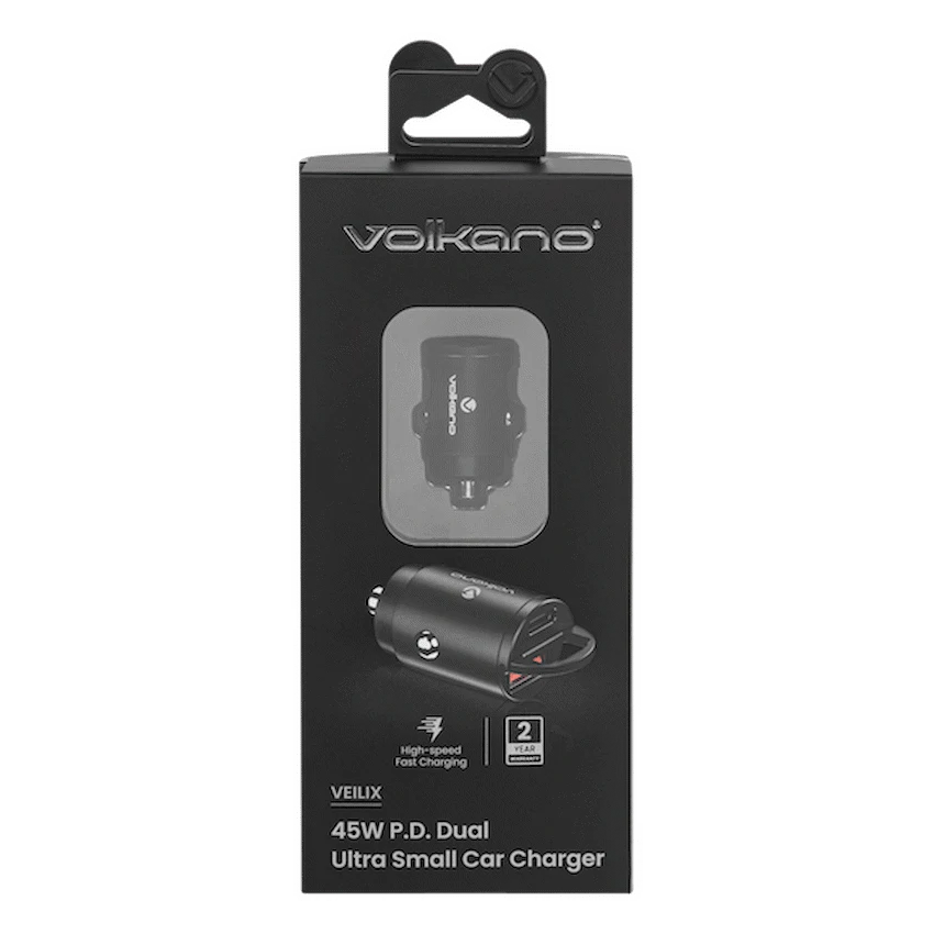 Volkano Veilix Series 45w PD Dual USB-A and USB-C Ultra Small Car Charger - Black