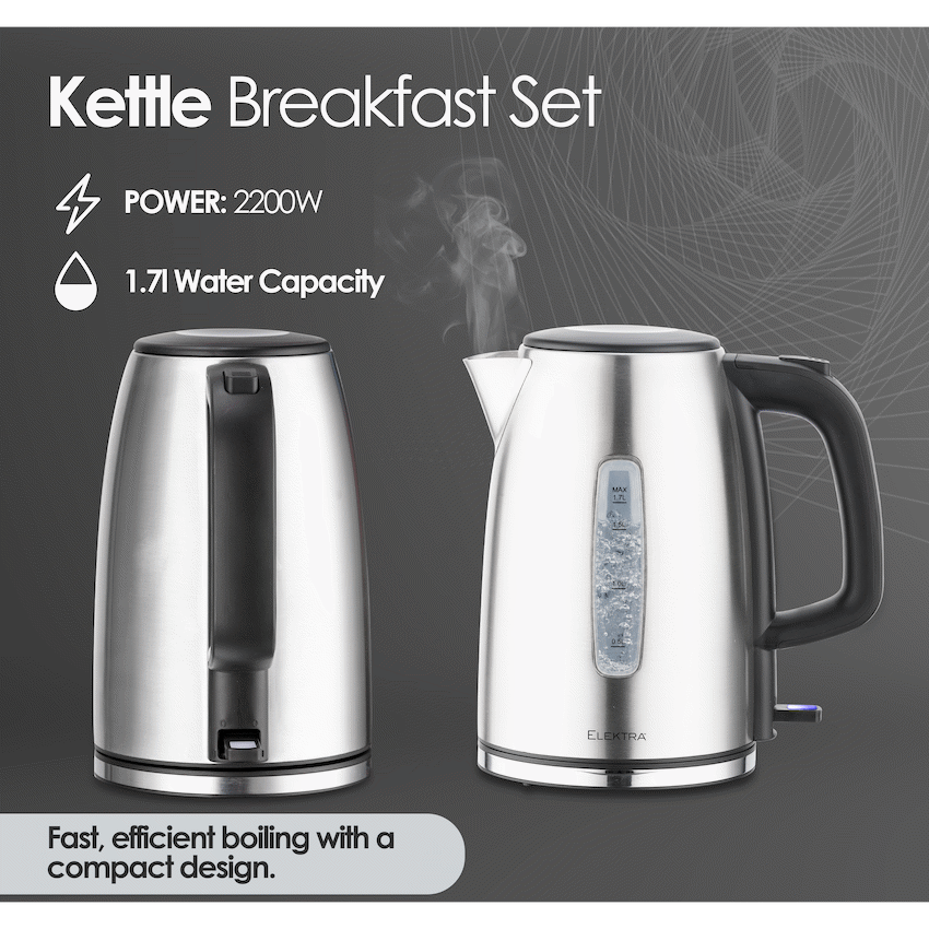 Elektra Kettle and Toaster Breakfast Set - Stainless Steel