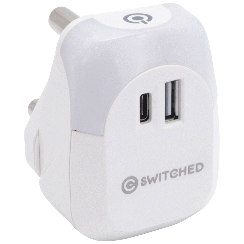 Switched Halo Fast Charge Power Adaptor, USB and Type-C Ports, Output 20w - Soft Touch Night Light