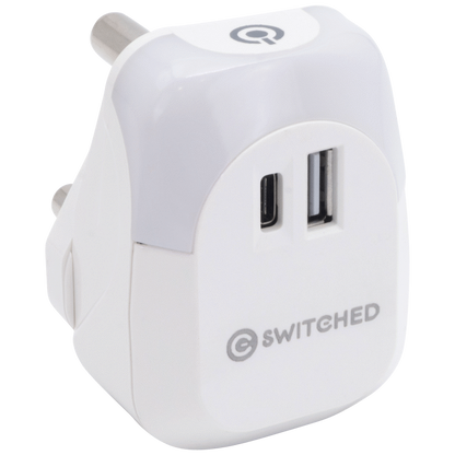 Switched Halo Fast Charge Power Adaptor, USB and Type-C Ports, Output 20w - Soft Touch Night Light