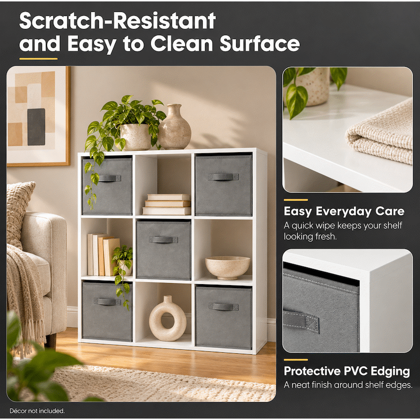 Everfurn Ninefold Bookshelf with 5 Storage Bins