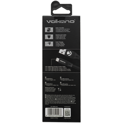 Volkano Slim Series Flat PVC Lightning Cable 1.2m - Black