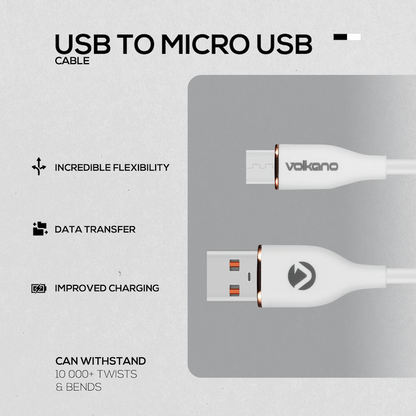 Volkano Flexi Series USB to Micro USB 2.5m 18w - White
