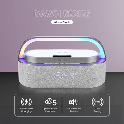 Volkano Dawn Series Alarm Clock with Wireless Charging and Speaker
