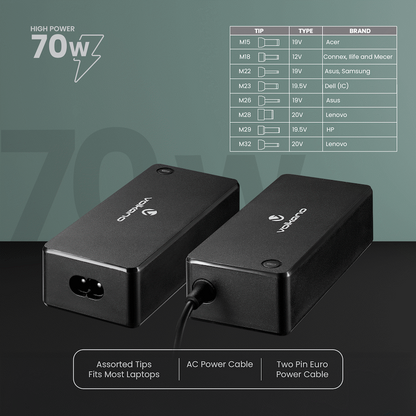 Volkano Omni Plus Universal 70W laptop charger with 12V out