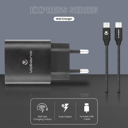 Volkano Express Series QC3.0 + PD Wall Charger - 20w with Cable