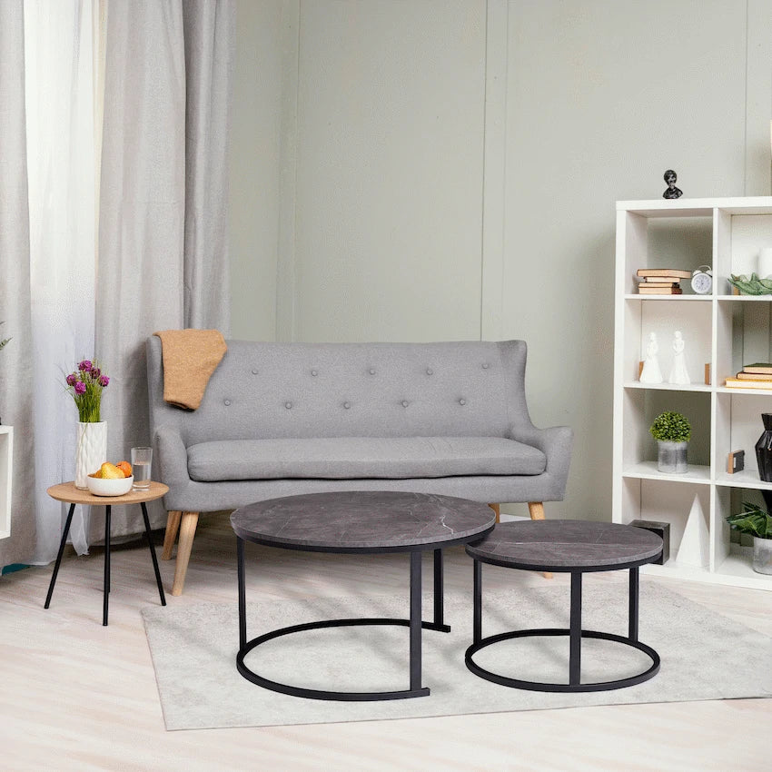 Everfurn Nile Nesting Coffee Table Marble, 2 Piece