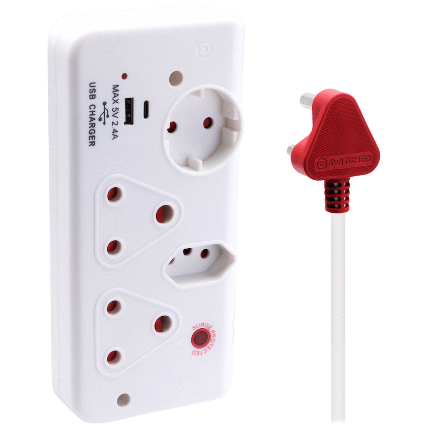 Ellies 4-Way Surge Multiplug with USB-A+USB-C 0.5m - WT