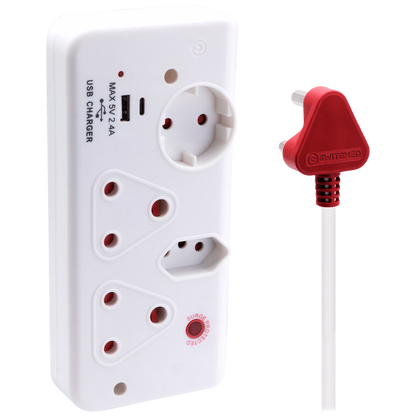 Ellies 4-Way Surge Multiplug with USB-A+USB-C 0.5m - WT
