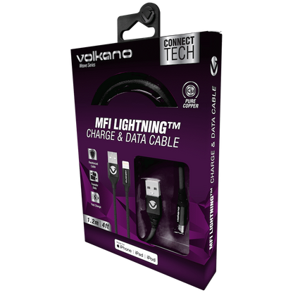 Volkano Weave Series Fabric Braided MFI Lightning Cable 27W 1.2m - Black