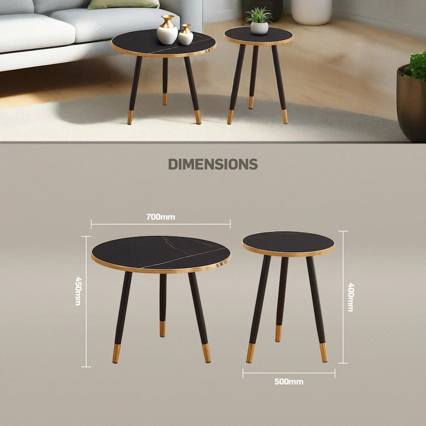 Everfurn Diana Coffee Table Black Marble with Black Legs