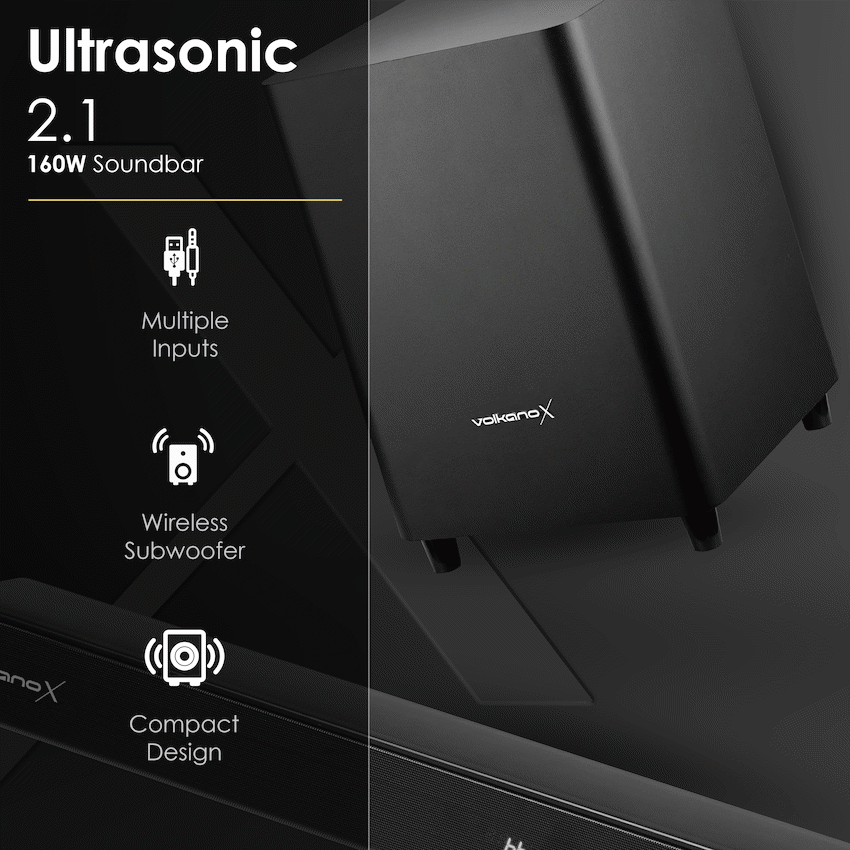 VolkanoX Ultrasonic 2.1 160W Soundbar with Wireless Subwoofer