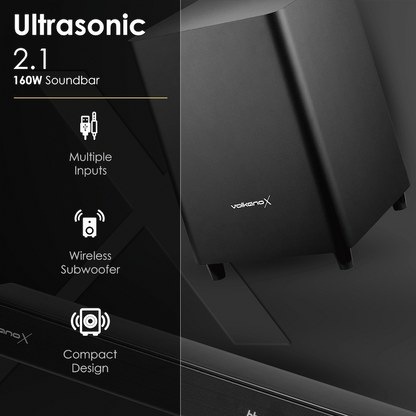 VolkanoX Ultrasonic 2.1 160W Soundbar with Wireless Subwoofer