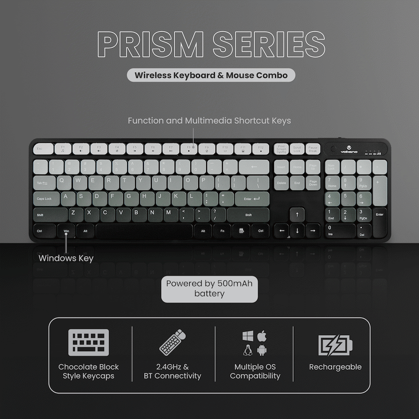 Volkano Prism Series Bluetooth Wireless Keyboard and Mouse - Grey