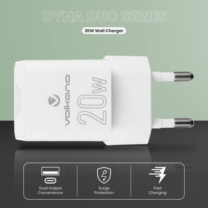Volkano Dyna Duo 20w PD + QC 3.0 Wall Charger