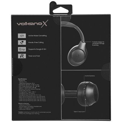 VolkanoX VXH200 Bluetooth Headphones with ANC - Black