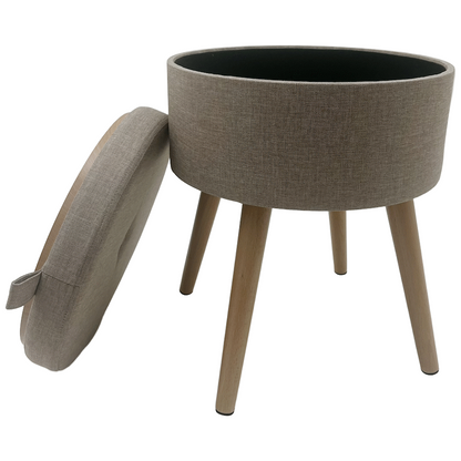 Sophie Round Storage Stool with Wooden Legs - Brown