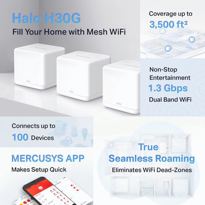 TP-Link Mercusys Halo H30G (3-Pack) AC1300 Whole Home Mesh Wi-Fi System