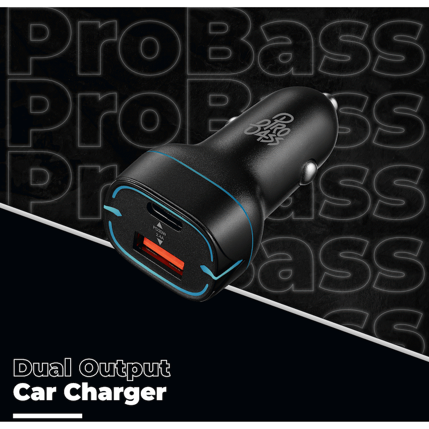 Pro Bass AutoPower Series 32w Dual USB and Type-C Car Charger