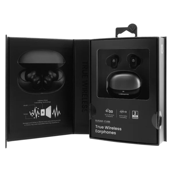 Volkano Sugar Cube Active Noise Cancelling True Wireless Earphones Black - Everyday Elektronics South Africa