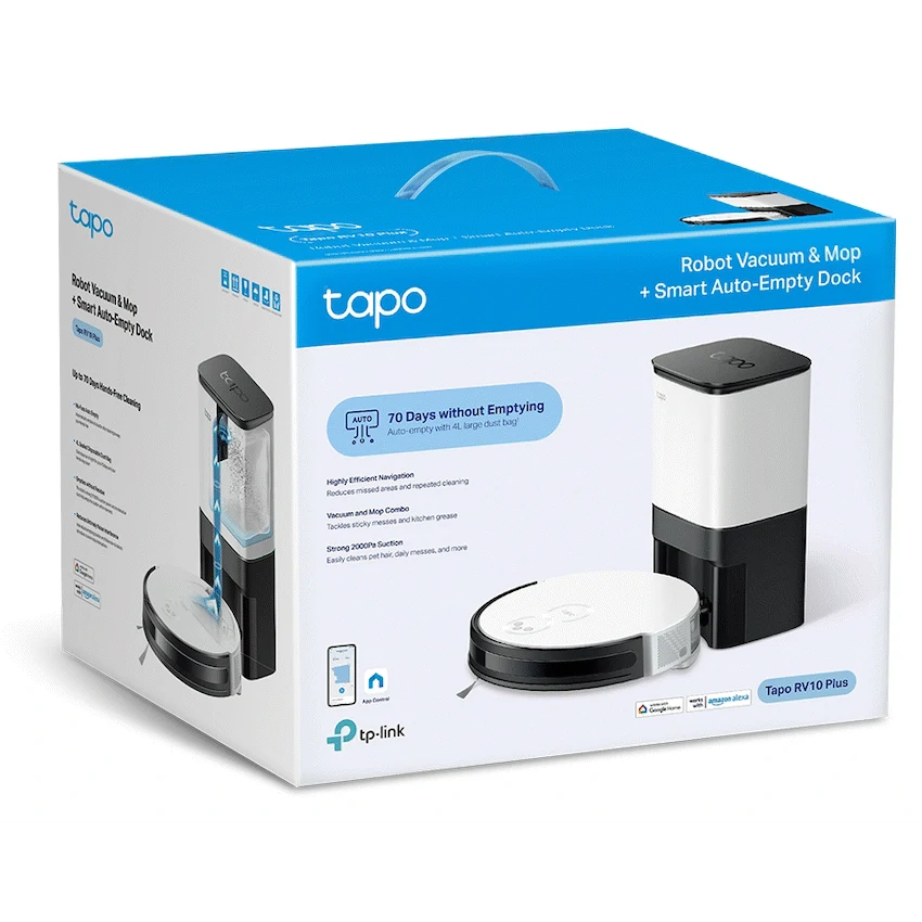 TP-Link Tapo RV10 Plus Robot Vacuum, Mop, Auto Empty, Gyroscope, 2600mah, 300ml